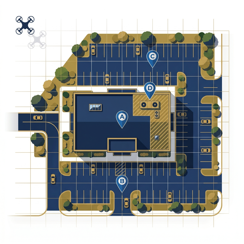 Aerial orthomosaic overview of commercial property